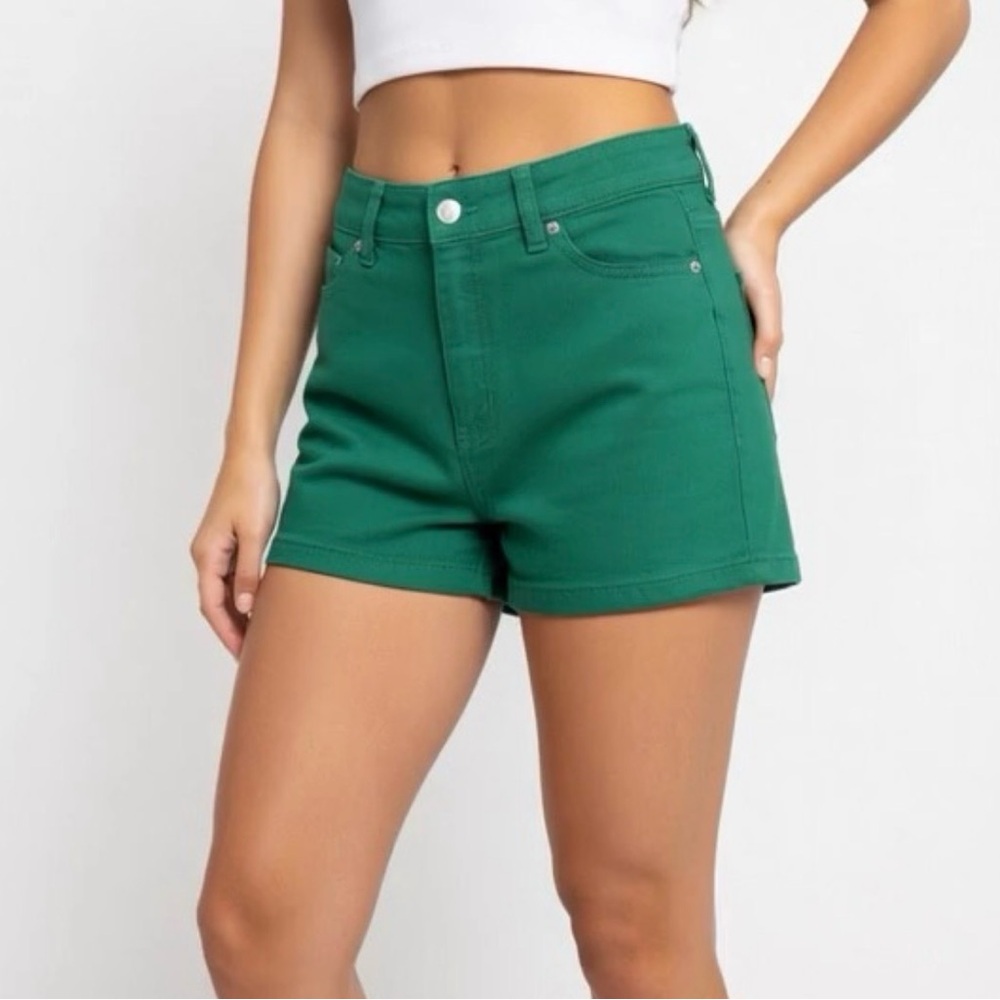 Blue Spice Emerald Green High-Rise Jean Shorts